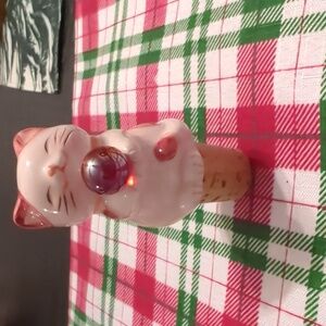 Vintage Maneki-neko, Lucky Cat  Figurine with cork  Japanese Pottery by Sun Art